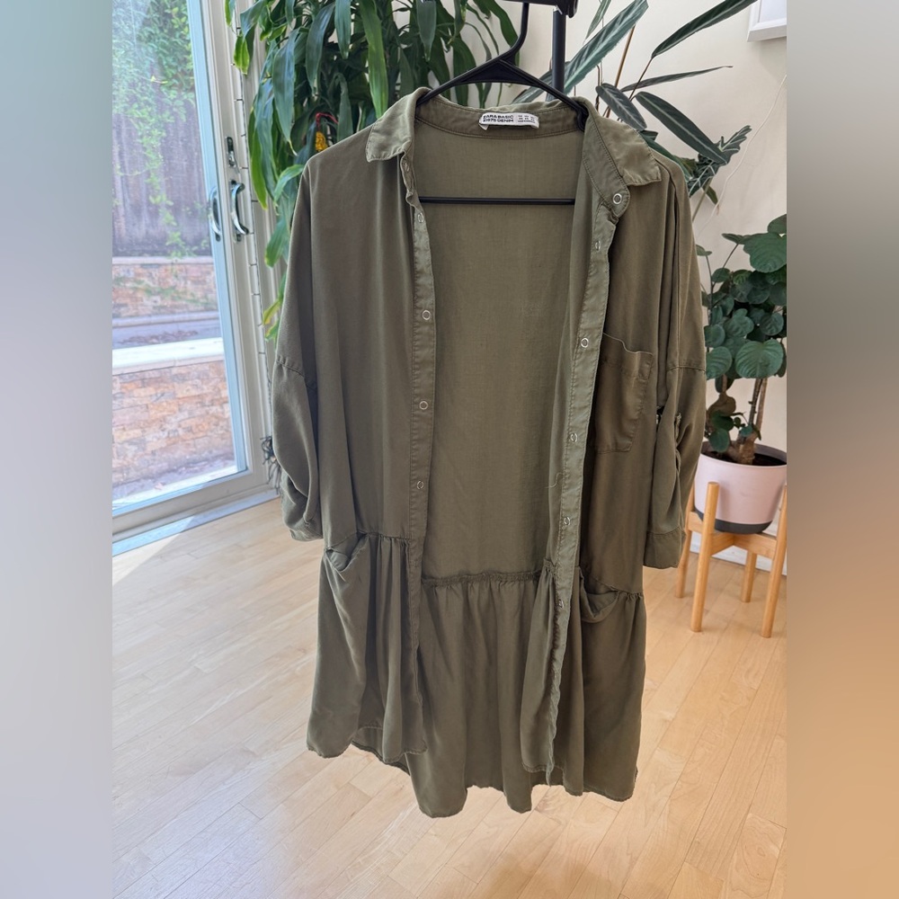 Zara Olive Green Button-Front Midi Dress